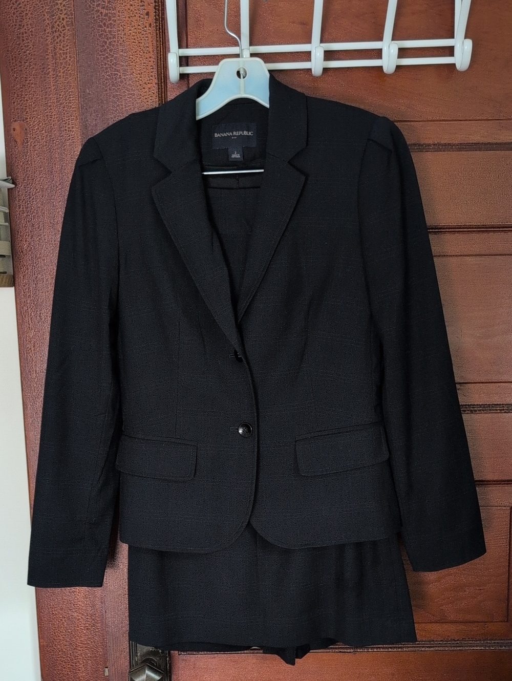 Banana Republic Navy Structured Single-Button Skirt Suit